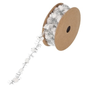Uxcell 3 Yard Pom Pom Wire Ribbon, Ball String Trim Ribbon with Silver Tinsel, White