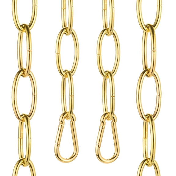 Uxcell 3ft Lighting Hanging Chain, 3.8mm/0.15" Looping Metal Pendant Chandelier Chain Extension with 2 Spring Snap Hook for Hanging Plant Pendant Chandelier Light Fixture, Gold Yellow