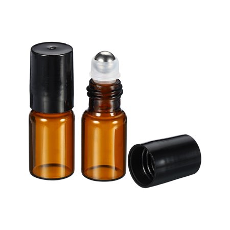 Uxcell 3mL Roller Bottles Amber Glass Essential Oil Containers, Brown 3 Pack