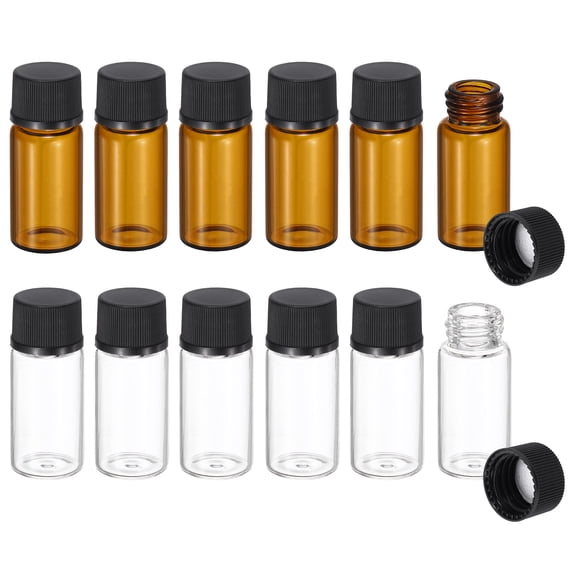 Uxcell 3ml Glass Sample Vials, 12Pcs Sample Vials with Screw Cap Leak-Proof Liquid Glass Vial Suitable for Laboratory Storing Essential Oils Perfumes Reagents, Transparent/Brown
