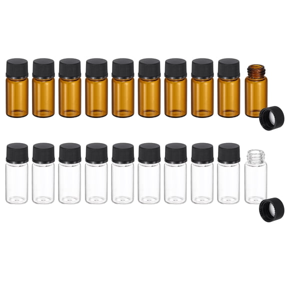 Uxcell 3ml Glass Sample Vials, 20Pcs Sample Vials with Screw Cap Leak-Proof Liquid Glass Vial Suitable for Laboratory Storing Essential Oils Perfumes Reagents, Transparent/Brown
