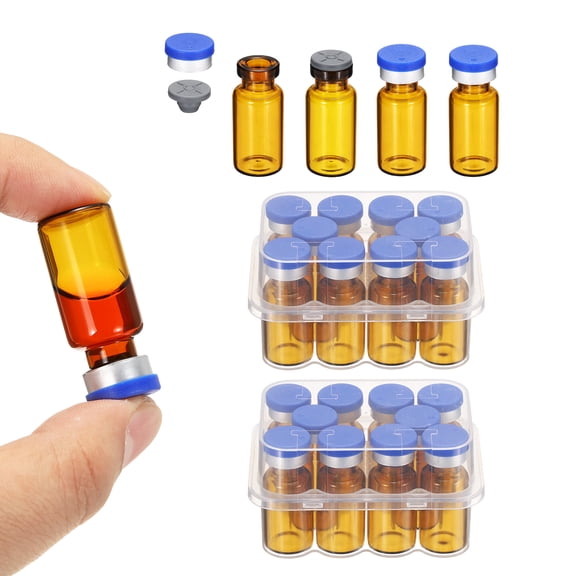Uxcell 3ml Lab Empty Vial, 20 Pack Sealed Sample Vials with Self-Healing Injection Port Plastic Flip Off Aluminum Cap Glass Empty Vials for Injection, Brown&Blue