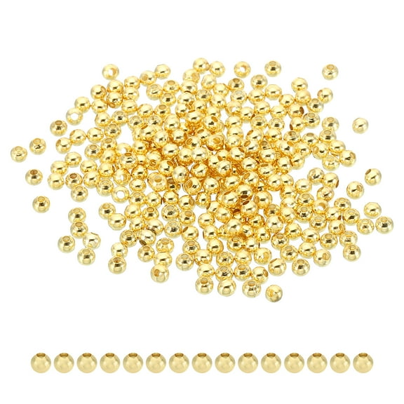 Uxcell 3mm 18K Gold Filled Spacer Beads for Jewelry Making, 260 Pack Metal Round Beads Brass Beads, Golden