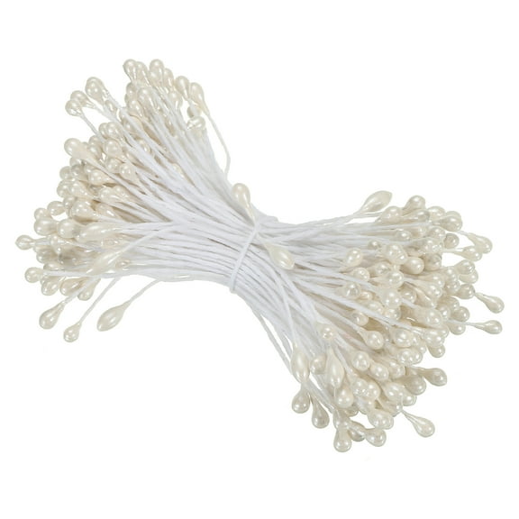 Uxcell 3mm Double Heads Flower Stamen, 150Pcs Artificial Flower Pistil Matt for DIY Decoration, Cream White