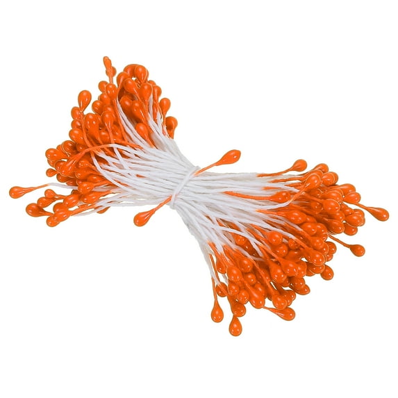 Uxcell 3mm Double Heads Flower Stamen, 150 Pcs Artificial Flower Stamen Pistil Matt for DIY Christmas Decoration, Orange