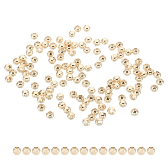 Uxcell 3mm Gold Filled Spacer Beads for Jewelry Making, 100 Pack Metal Round Beads Brass Beads, Champagne