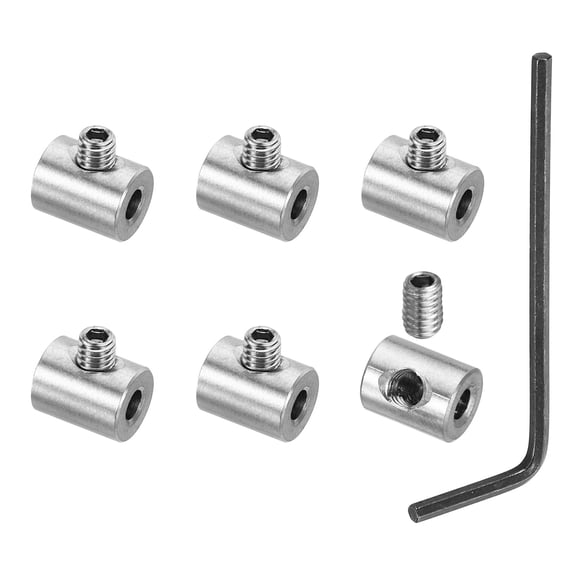 Uxcell 3mm Hole Wire Rope Clips Set, 6 Pcs Brass Single Holes Cable Clamps with M4 Hexagon Screw Spanner, Silver