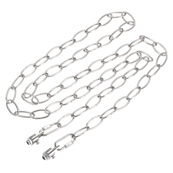 Uxcell 3mm Thick 1.83m Long Hook Loops Connectors Pendant Light Fixture Chain Nickle Color 1 Set