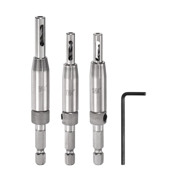 Uxcell 3pack Self Centering Drill Bit Set 5/64-9/64", 1/4" Hex Shank Drilling Bits for Wood Working,Hinge , Silver