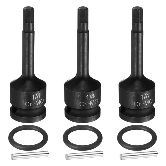 Uxcell 3pcs 1/2" Drive Impact Hex Bit Socket 1/4 Inch SAE CR-MO Steel 6-Point Sockets with Cotter Pin for Power Drill Drivers Adapter