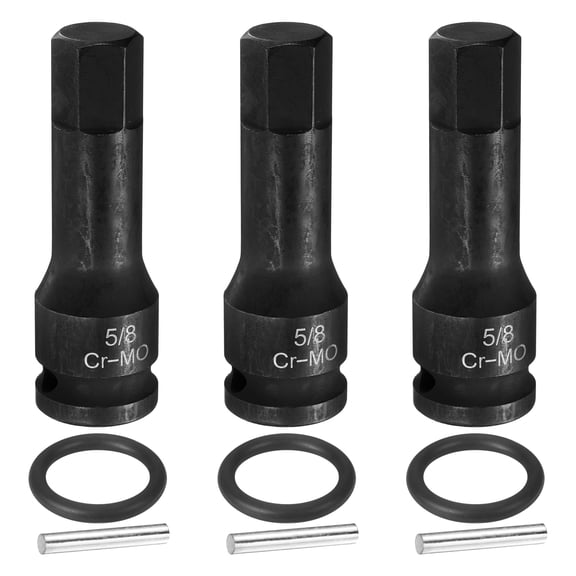 Uxcell 3pcs 1/2" Drive Impact Hex Bit Socket 5/8 Inch SAE CR-MO Steel 6-Point Sockets with Cotter Pin for Power Drill Drivers Adapter