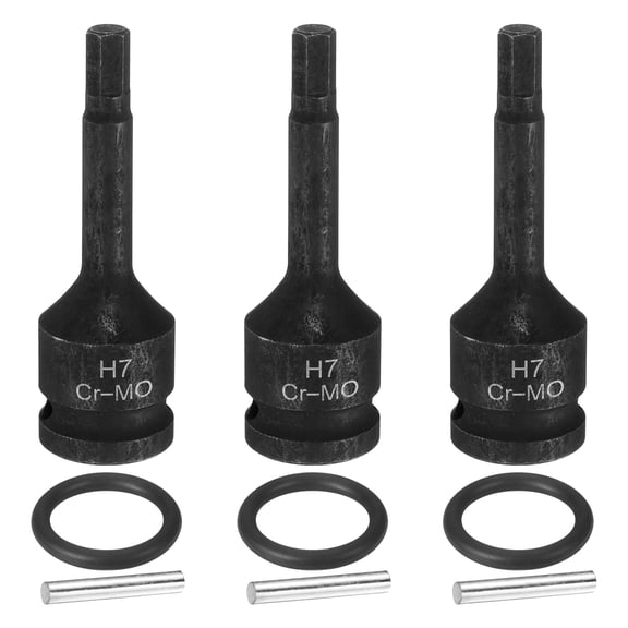 Uxcell 3pcs 1/2" Drive Impact Hex Bit Socket H7(7mm) Metric CR-MO Steel 6-Point Sockets with Cotter Pin for Power Drill Drivers Adapter