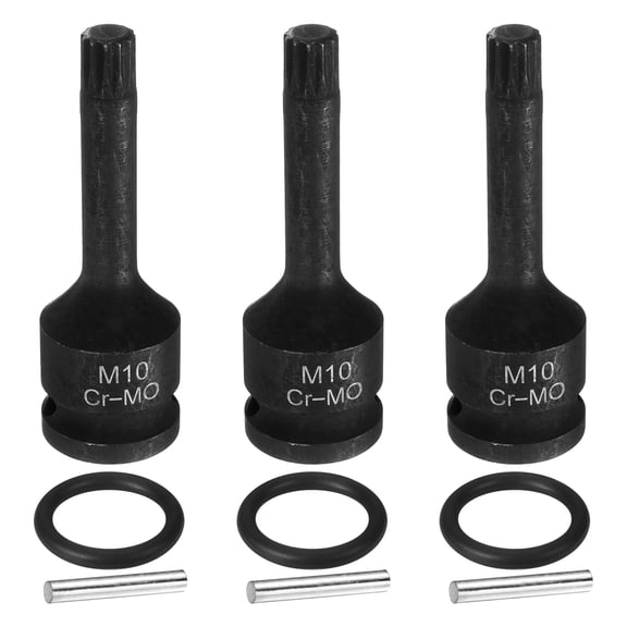 Uxcell 3pcs 1/2" Drive M10 Triple Square Impact Spline Bit Socket 10mm CR-MO Steel 12-Point Triple Square Sockets with Cotter Pin and O-ring for Power Drill Drivers Adapter