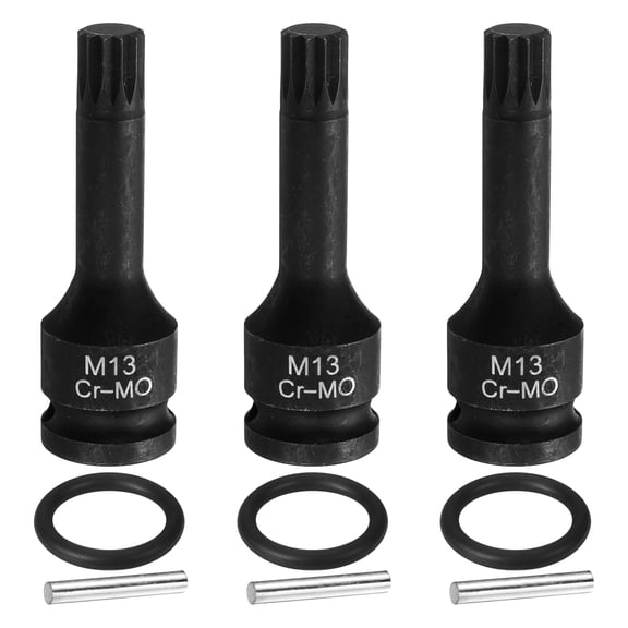 Uxcell 3pcs 1/2" Drive M13 Triple Square Impact Spline Bit Socket 13mm CR-MO Steel 12-Point Triple Square Sockets with Cotter Pin and O-ring for Power Drill Drivers Adapter