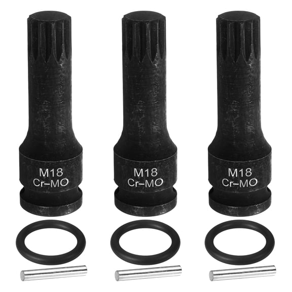 Uxcell 3pcs 1/2" Drive M18 Triple Square Impact Spline Bit Socket 18mm CR-MO Steel 12-Point Triple Square Sockets with Cotter Pin and O-ring for Power Drill Drivers Adapter