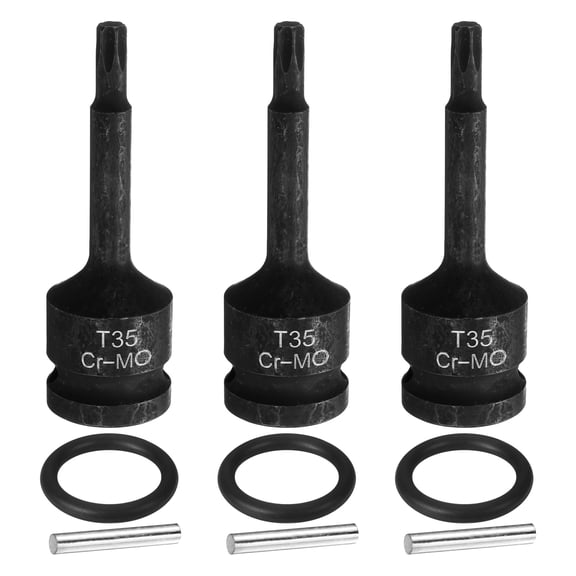 Uxcell 3pcs 1/2" Drive Torx Bit Socket T35 Impact 6 Point Star Bit Sockets CR-MO Steel with Cotter Pin and O-ring for Power Drill Drivers Garage Workshop Adapter