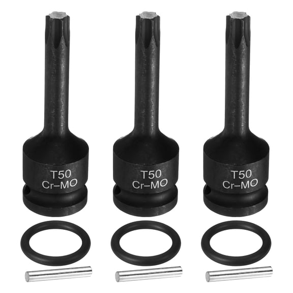 Uxcell 3pcs 1/2" Drive Torx Bit Socket T50 Impact 6 Point Star Bit Sockets CR-MO Steel with Cotter Pin and O-ring for Power Drill Drivers Garage Workshop Adapter