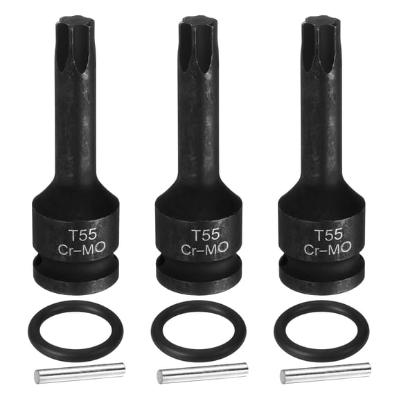 Uxcell 3pcs 1/2" Drive Torx Bit Socket T55 Impact 6 Point Star Bit Sockets CR-MO Steel with Cotter Pin and O-ring for Power Drill Drivers Garage Workshop Adapter