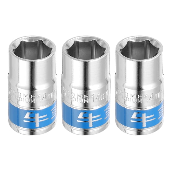 Uxcell 3pcs 1/2 Inch Drive 6-Point Socket 14mm CR-V Metric Shallow Socket Electric Wrench Socket