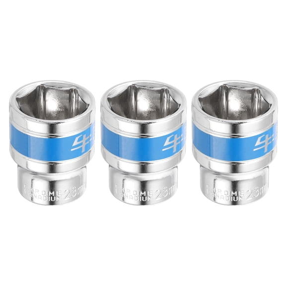 Uxcell 3pcs 1/2 Inch Drive 6-Point Socket 23mm CR-V Metric Shallow Socket Electric Wrench Socket