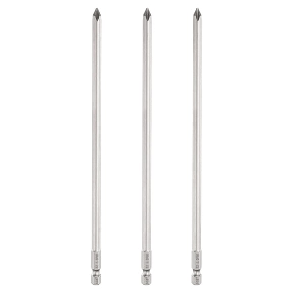 Uxcell 3pcs #1 Phillips Screwdriver Bit PH1 1/4" Hex Shank 8" (200mm) Long 0.24" Rod Magnetic Cross Head Drill Bits S2 Steel Industrial Screw Driver Bit for Electric Power Tools, Gray