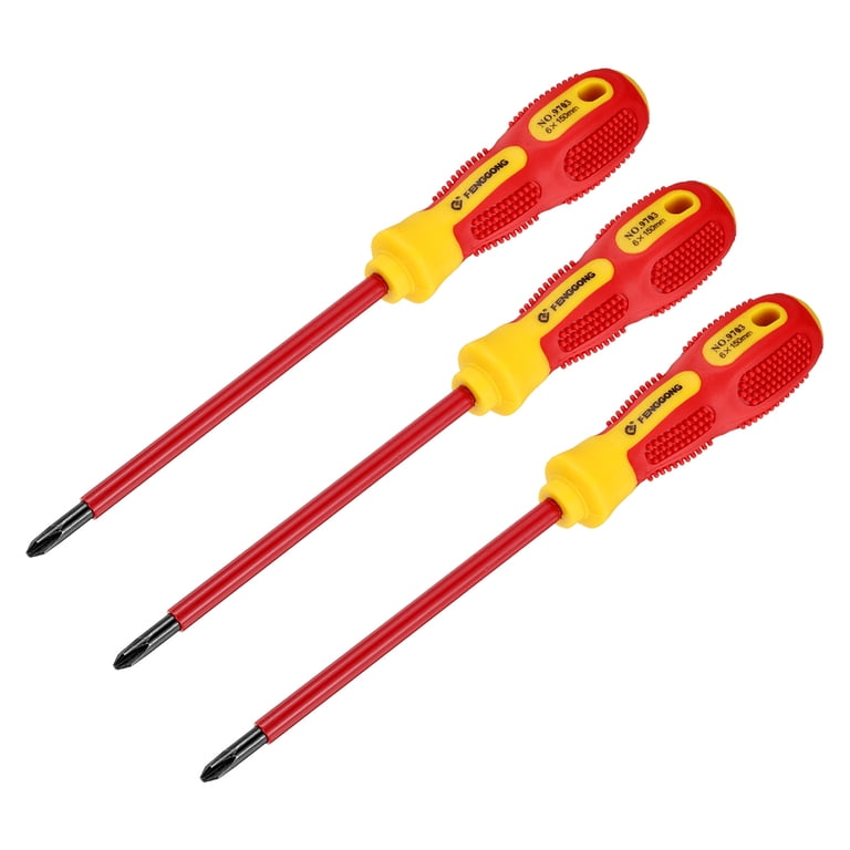Tournevis Cruciforme Isolé – 150mm (3mm Diam.) – Manche PP, Acier CrV – Pour électricien