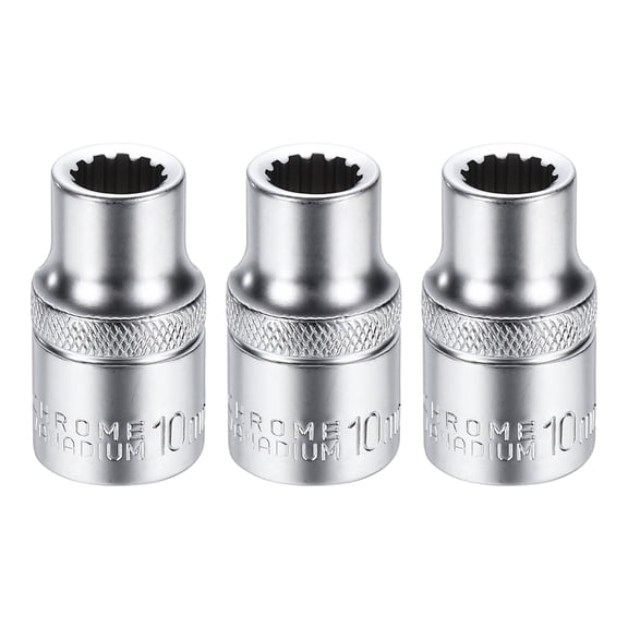 Uxcell 3pcs 12 Points Socket 1/2" Drive 10mm Metric Shallow Socket 1.5" (38mm) Long CR-V Steel Nickel Plating for Home Auto Nuts Bolts Repair