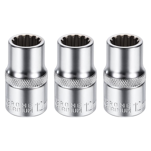 Uxcell 3pcs 12 Points Socket 1/2" Drive 12mm Metric Shallow Socket 1.5" (38mm) Long CR-V Steel Nickel Plating for Home Auto Nuts Bolts Repair