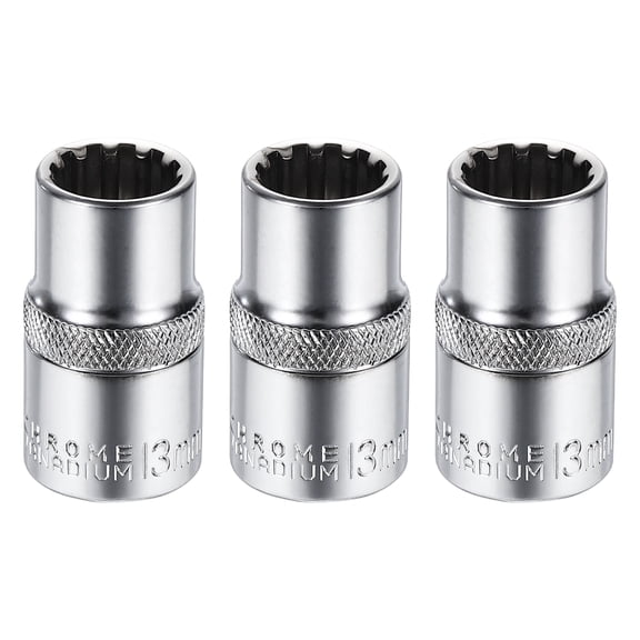Uxcell 3pcs 12 Points Socket 1/2" Drive 13mm Metric Shallow Socket 1.6" (40mm) Long CR-V Steel Nickel Plating for Home Auto Nuts Bolts Repair
