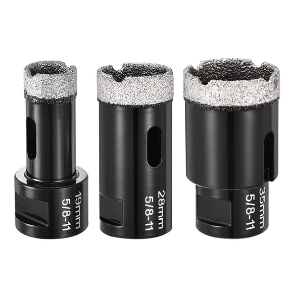 Uxcell 3pcs 19mm - 35mm Diamond Core Drill Bit Kit 3/4" - 1-3/8" Diamond Hole Saw with 5/8"-11 Thread Fit Angle Grinders for Ceramic Porcelain Marble Tiles - Black