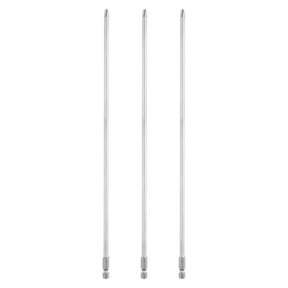 Uxcell 3pcs #2 Phillips Screwdriver Bit PH2 1/4" Hex Shank 11.8" (300mm) Long 0.2" Rod Magnetic Cross Head Drill Bits S2 Steel Industrial Screw Driver Bit for Electric Power Tools, Gray