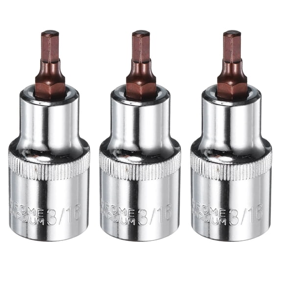 Uxcell 3pcs 3/16" Hex Bit Socket 1/2" Square Drive SAE Extension Impact Bit Power Nut Driver Set S2 & CR-V Steel Socket Ratchet Wrench Bits