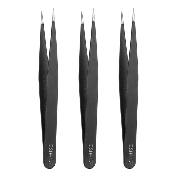 Uxcell 3pcs 4.13" Long ESD-10 Anti-static Straight Pointed Tip Tweezers Stainless Steel Non-magnetic Precision Tweezers for Various Electronics Precise Repair