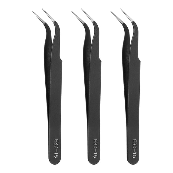 Uxcell 3pcs 4.13" Long ESD-15 Anti-static Bent Pointed Tip Tweezers Stainless Steel Non-magnetic Precision Tweezers for Various Electronics Precise Repair