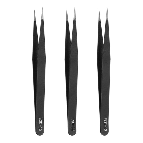 Uxcell 3pcs 4.7" Long ESD-12 Anti-static Straight Pointed Tip Tweezers Stainless Steel Non-magnetic Precision Tweezers for Various Electronics Precise Repair