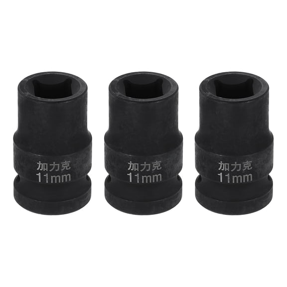 Uxcell 3pcs 4 Point Square Socket 1/2" Drive 11mm Metric CR-V Impact Wheel Socket