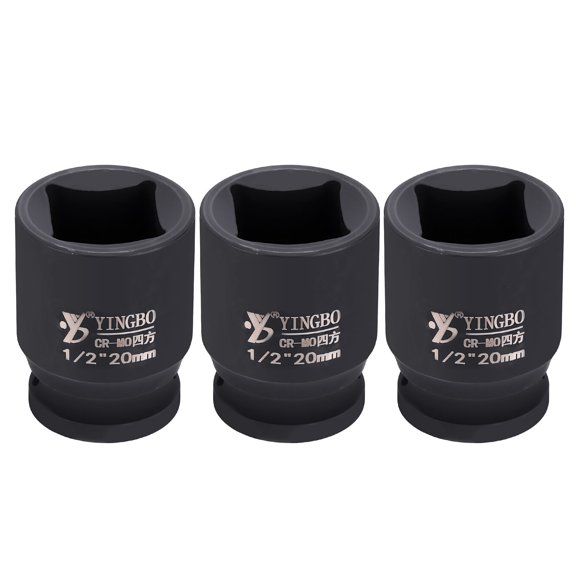 Uxcell 3pcs 4 Point Square Socket 1/2" Drive 20mm Metric Square Impact Socket 1.8" (45mm) Long 40CR Steel Phosphating Standard Wheel Sleeve Tool for Auto Repair Mechanical Home Use