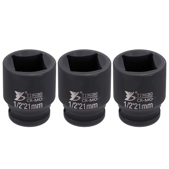 Uxcell 3pcs 4 Point Square Socket 1/2" Drive 21mm Metric Square Impact Socket 1.8" (45mm) Long 40CR Steel Phosphating Standard Wheel Sleeve Tool for Auto Repair Mechanical Home Use