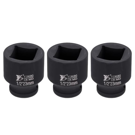 Uxcell 3pcs 4 Point Square Socket 1/2" Drive 23mm Metric Square Impact Socket 1.6" (40mm) Long 40CR Steel Phosphating Standard Wheel Sleeve Tool for Auto Repair Mechanical Home Use