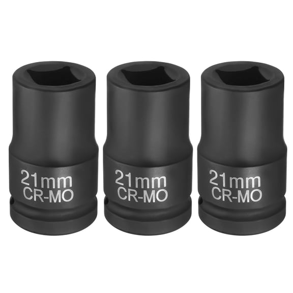 Uxcell 3pcs 4 Point Square Socket 1" Drive 21mm Metric CR-MO Impact Wheel Socket