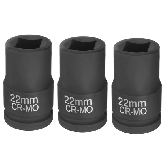 Uxcell 3pcs 4 Point Square Socket 1" Drive 22mm Metric CR-MO Impact Wheel Socket