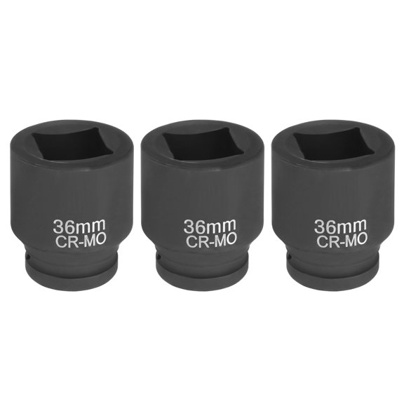 Uxcell 3pcs 4 Point Square Socket 1" Drive 36mm Metric CR-MO Impact Wheel Socket