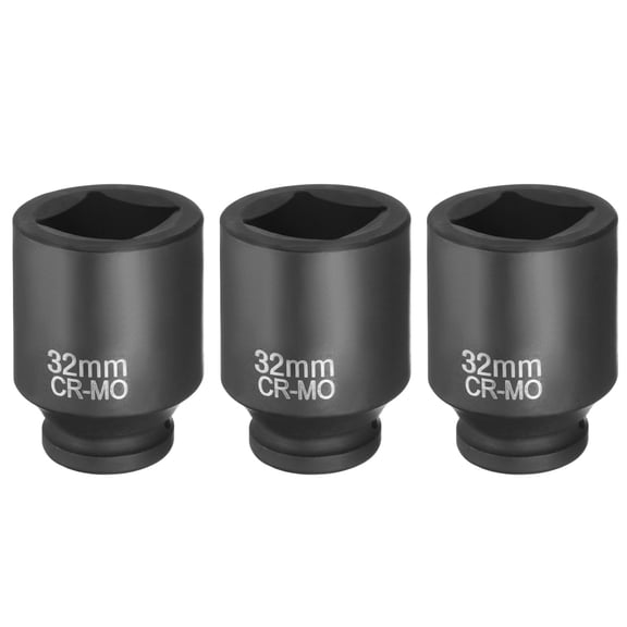Uxcell 3pcs 4 Point Square Socket 3/4" Drive 32mm Metric CR-MO Impact Wheel Socket