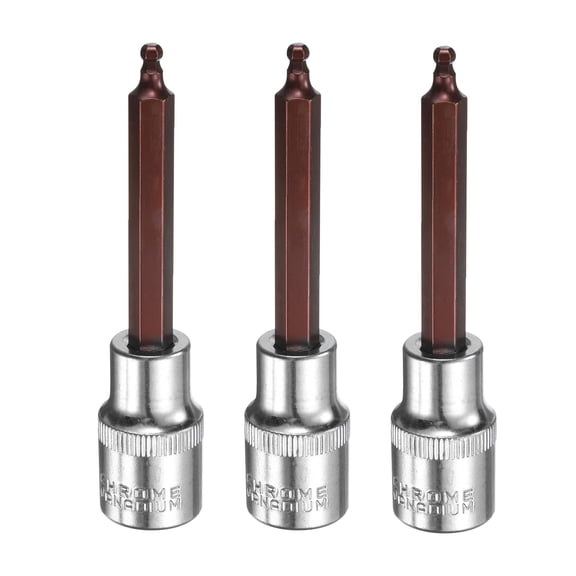 Uxcell 3pcs 4mm Ball End Hex Bit Socket 1/2" Square Drive Metric Extension Impact Bit Power Nut Driver Set S2 & CR-V Steel Socket Ratchet Wrench Bits