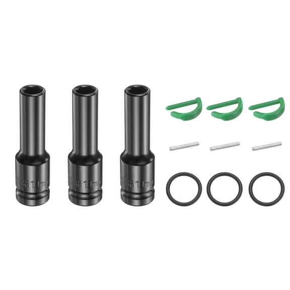 Uxcell 3pcs 6 Point Deep Impact Socket 1/2" Drive 10mm Metric Standard Socket Cr-Mo Steel Spindle Axle Hex Nut Bolt Sockets with Rubber Ring Locking Pin