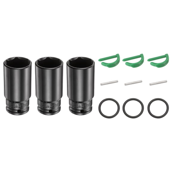 Uxcell 3pcs 6 Point Deep Impact Socket 1/2" Drive 30mm Metric Standard Socket Cr-Mo Steel Spindle Axle Hex Nut Bolt Sockets with Rubber Ring Locking Pin