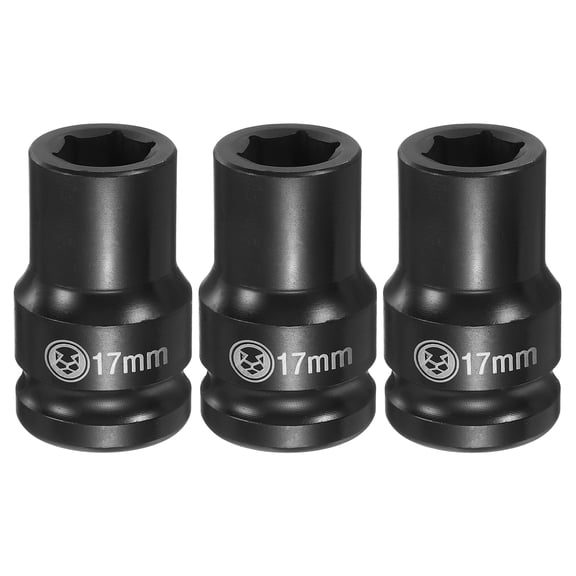 Uxcell 3pcs 6 Point Deep Impact Socket 3/4" Drive 17mm Metric CR-V Steel Hex Nut Bolt Sockets 2.4" Long for Auto Machine Repair