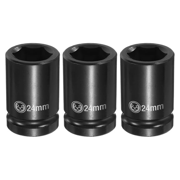 Uxcell 3pcs 6 Point Deep Impact Socket 3/4" Drive 24mm Metric CR-V Steel Hex Nut Bolt Sockets 2.2" Long for Auto Machine Repair