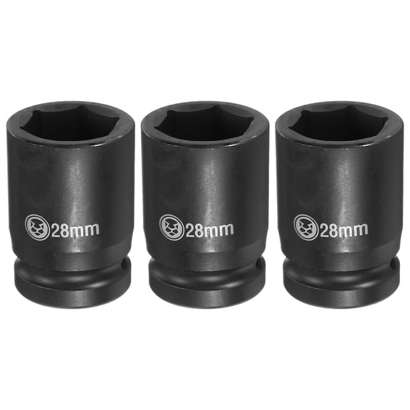Uxcell 3pcs 6 Point Deep Impact Socket 3/4" Drive 28mm Metric CR-V Steel Hex Nut Bolt Sockets 2.4" Long for Auto Machine Repair