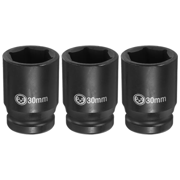 Uxcell 3pcs 6 Point Deep Impact Socket 3/4" Drive 30mm Metric CR-V Steel Hex Nut Bolt Sockets 2.4" Long for Auto Machine Repair